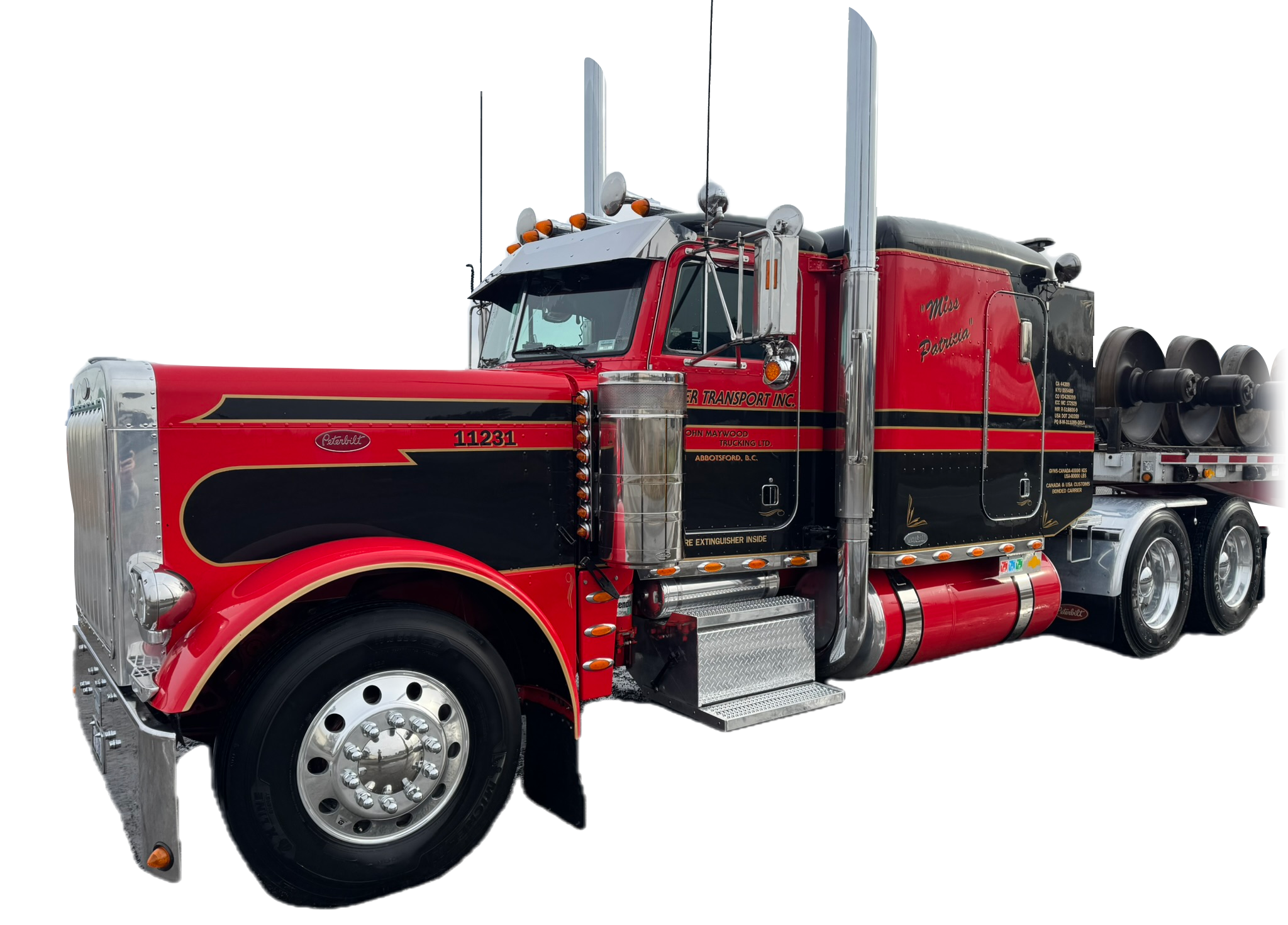 A clean red Peterbilt tractor washed by Dr Shine