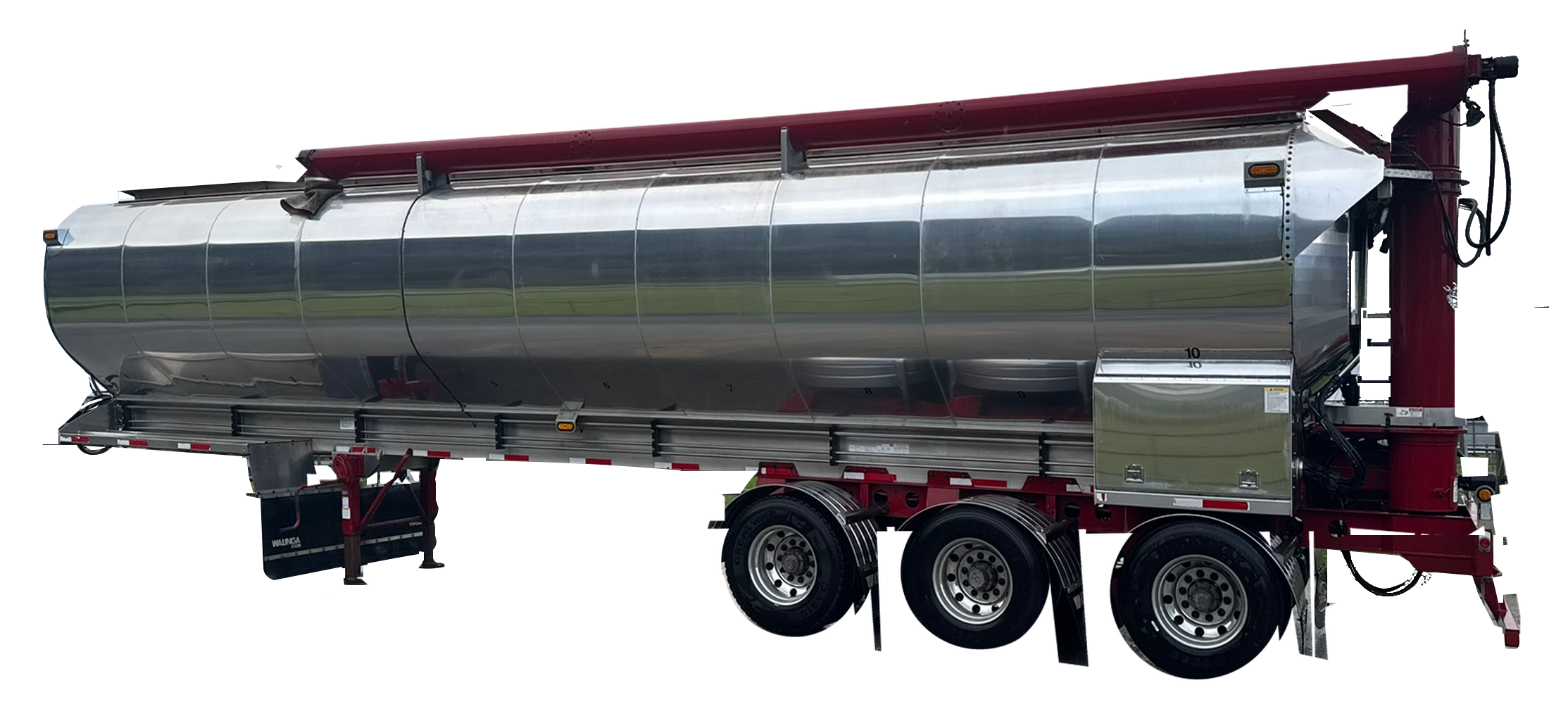 A real silver auger trailer after Dr Shine removed oily grain residue